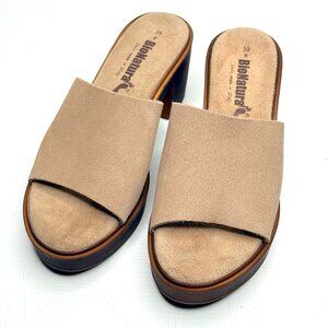 BIONATURA Italy Suede Leather Chunky Slip On High Heel Y2K Platform Sandals 8 39
